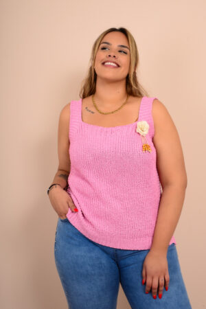 Μπλουζάκι πλεκτό αμάνικο - Ροζ, 1