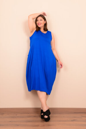 Αμάνικο φόρεμα boho με τσέπες - Μπλε ρουά, One Size
