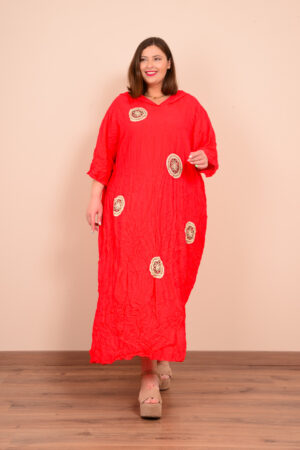 Φόρεμα - Καφτάνι τσαλακωτό - Κόκκινο, 1