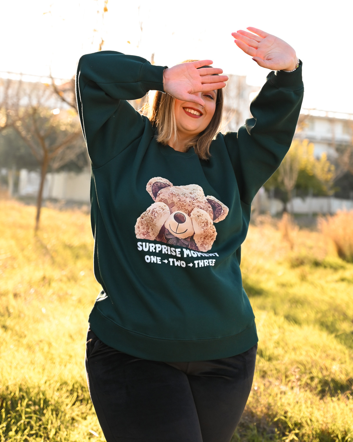 Φούτερ μπλούζα αρκουδάκι - Κυπαρισσί, One Size