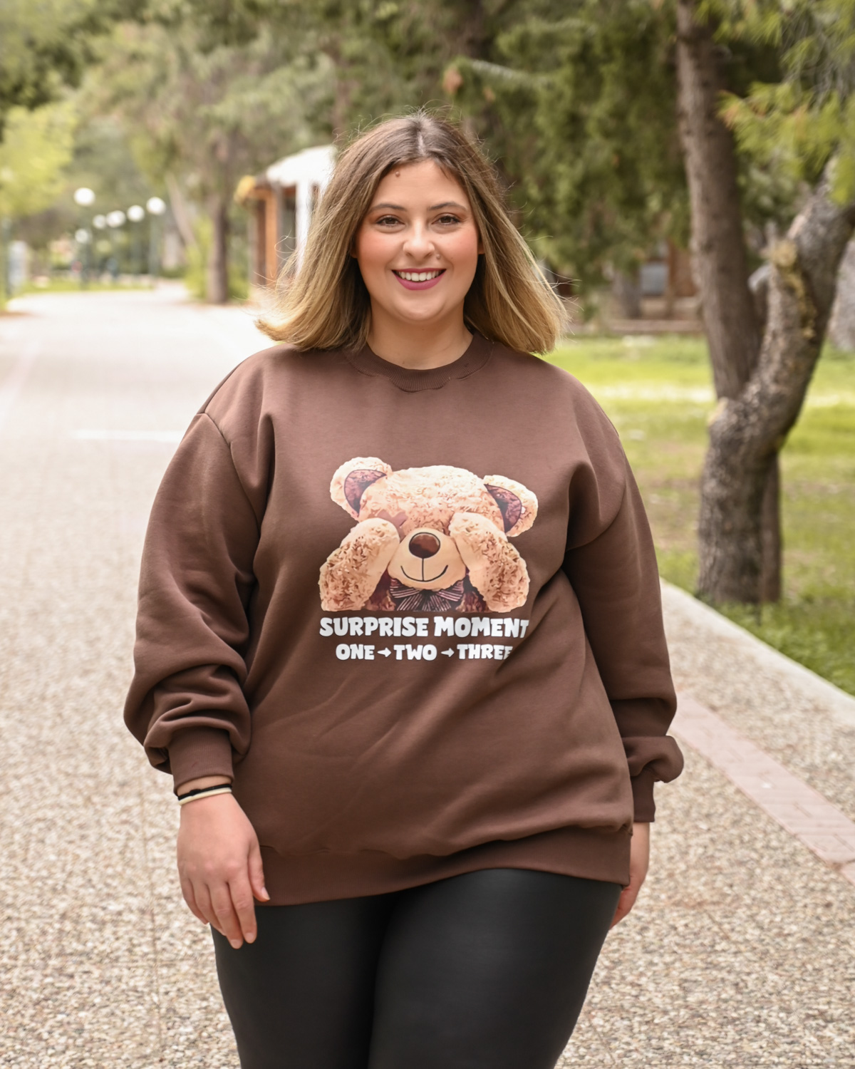 Φούτερ μπλούζα αρκουδάκι - Καφέ, One Size