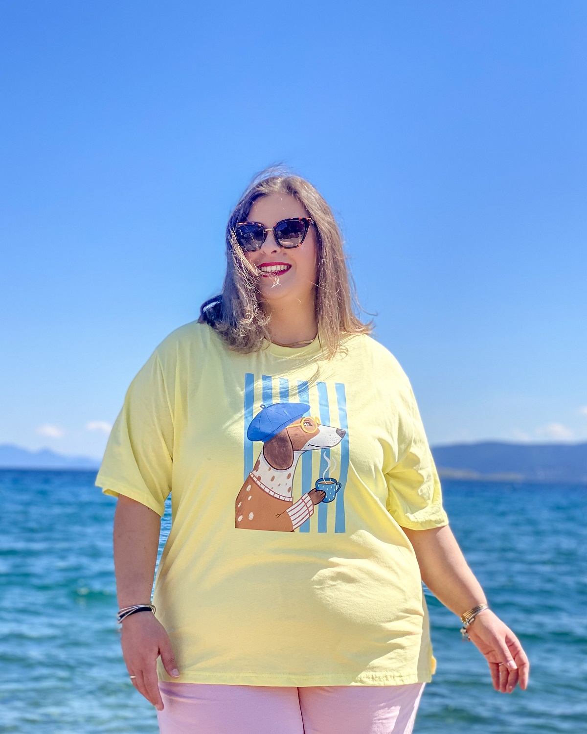 Oversized Tshirt στάμπα “Sophisticated dog” - Κίτρινο, 1