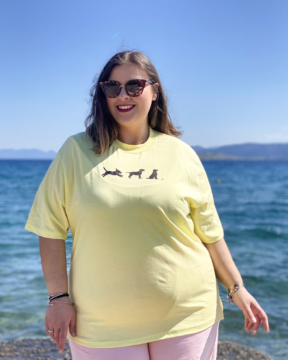 Oversized Tshirt στάμπα “Playfull Dog” - Κίτρινο, 1