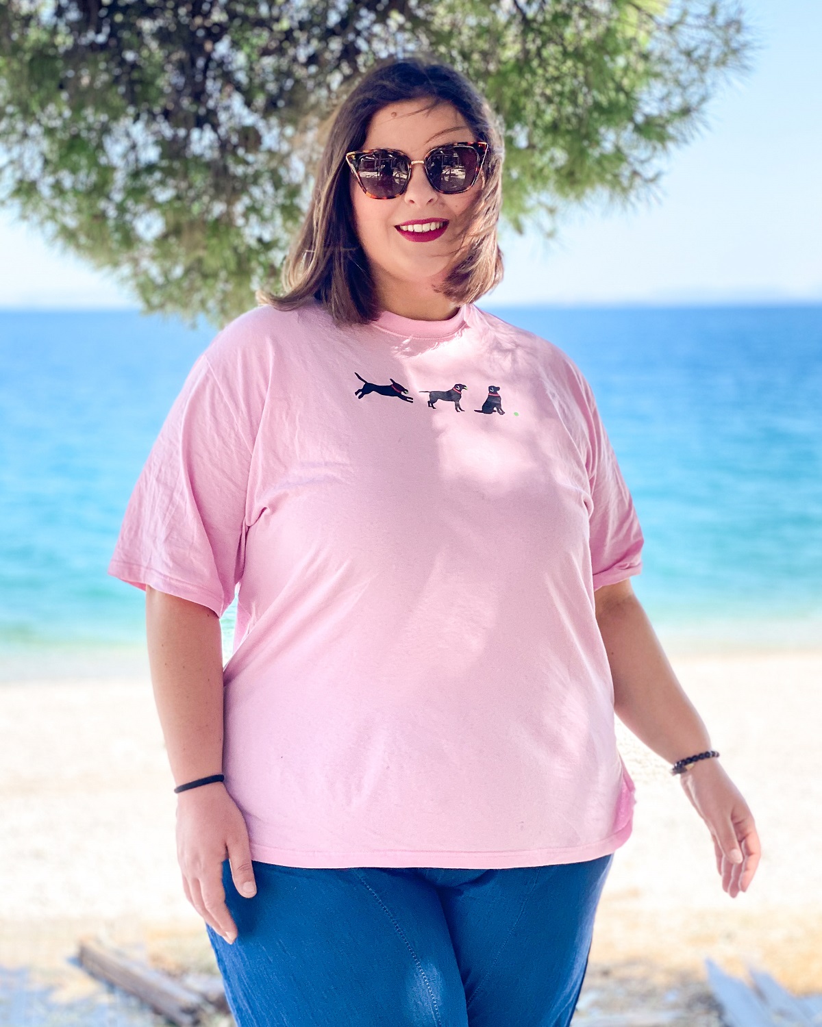Oversized Tshirt στάμπα “Playfull Dog” - Ροζ, 1