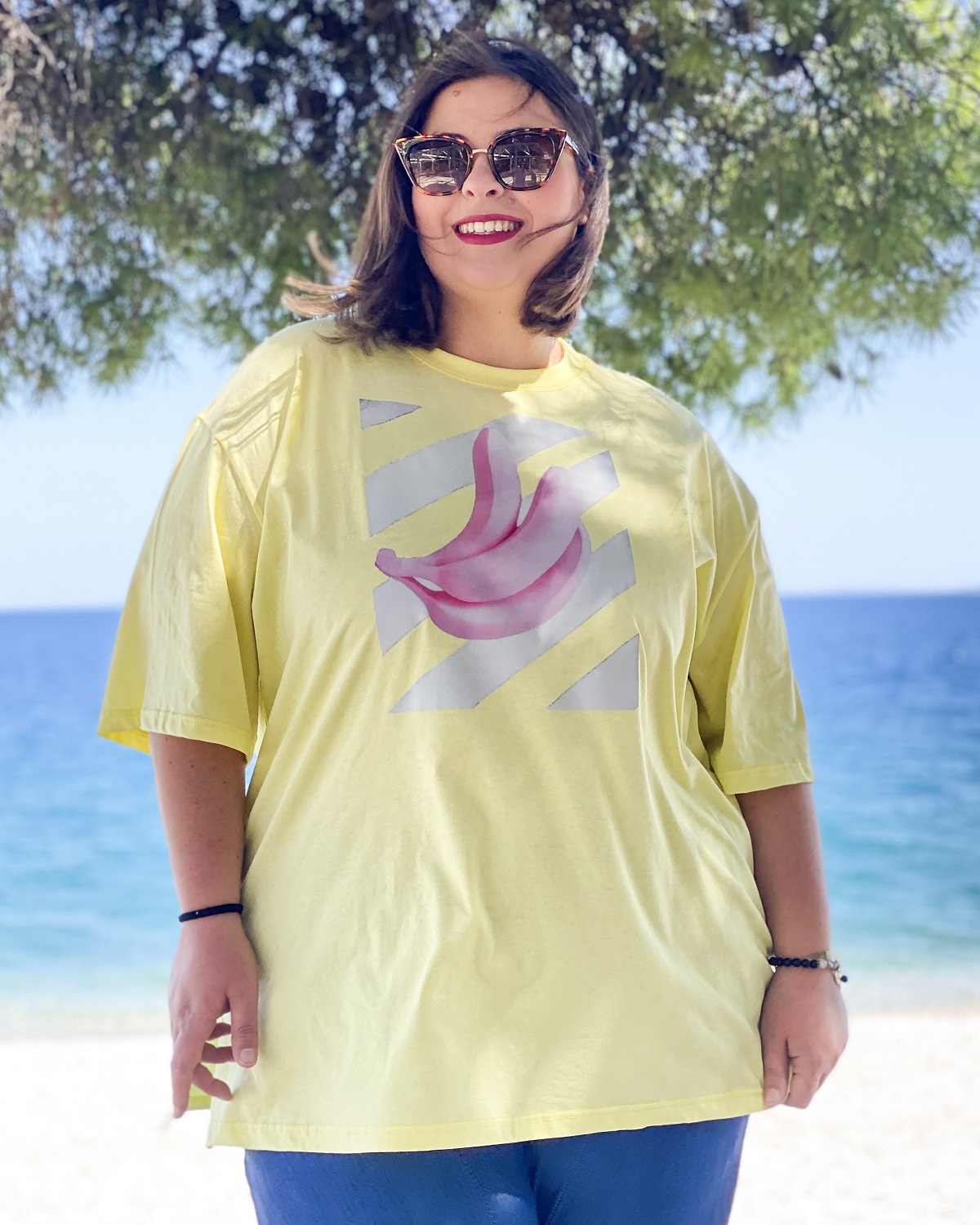 Oversized Tshirt στάμπα “Μπανάνα” - Κίτρινο, 1