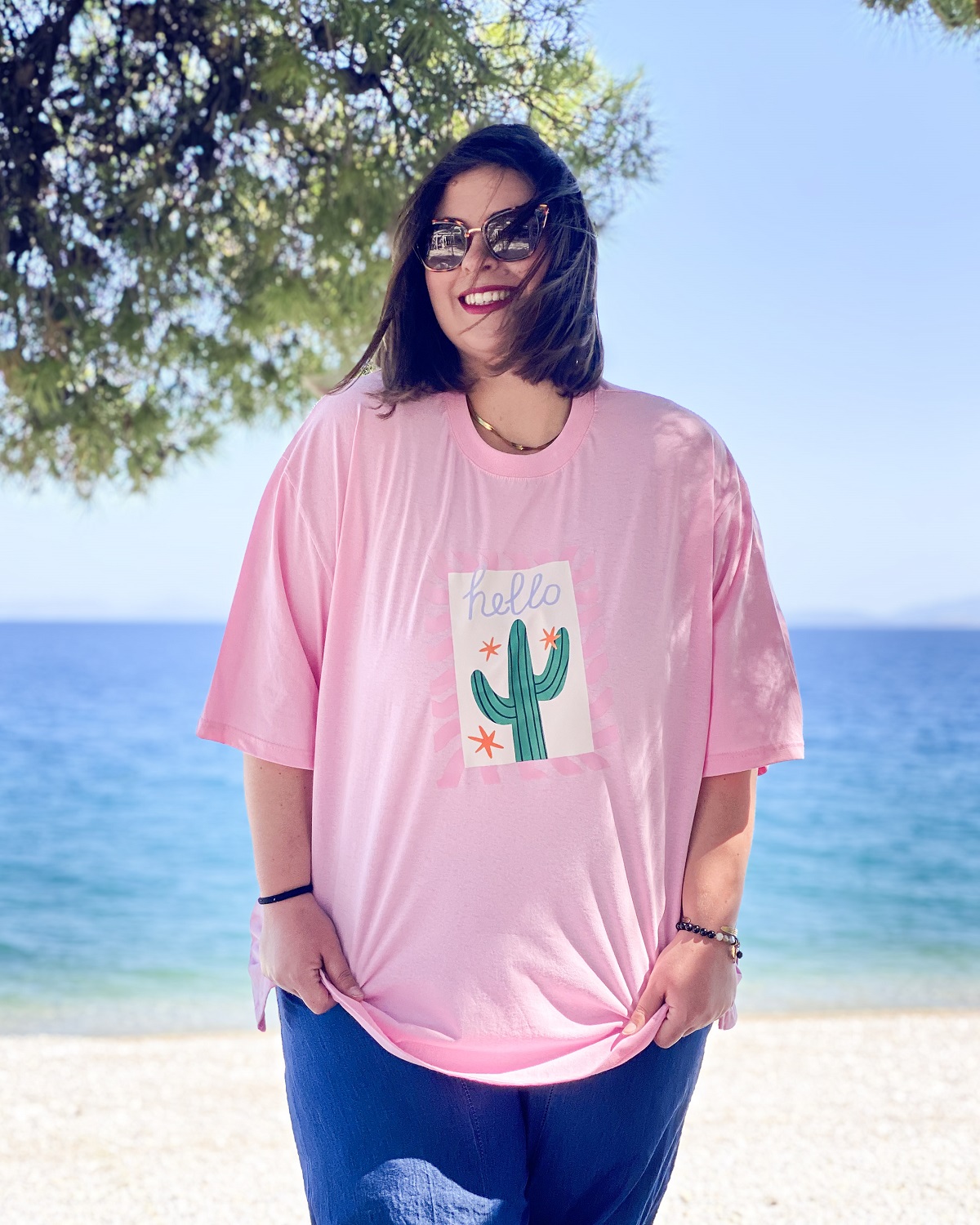 Oversized Tshirt στάμπα “Κάκτος” - Ροζ, 1