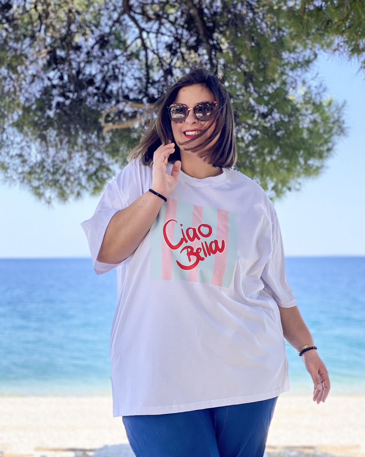 Oversized Tshirt στάμπα “Ciao Bella” - Λευκό, 1