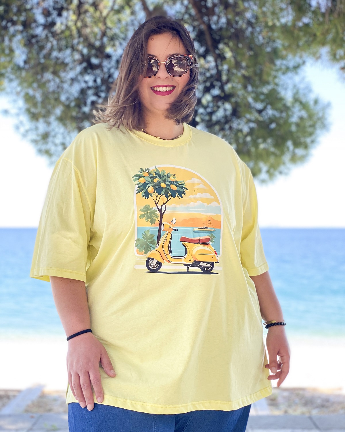 Oversized Tshirt στάμπα “Βέσπα” - Κίτρινο, 1