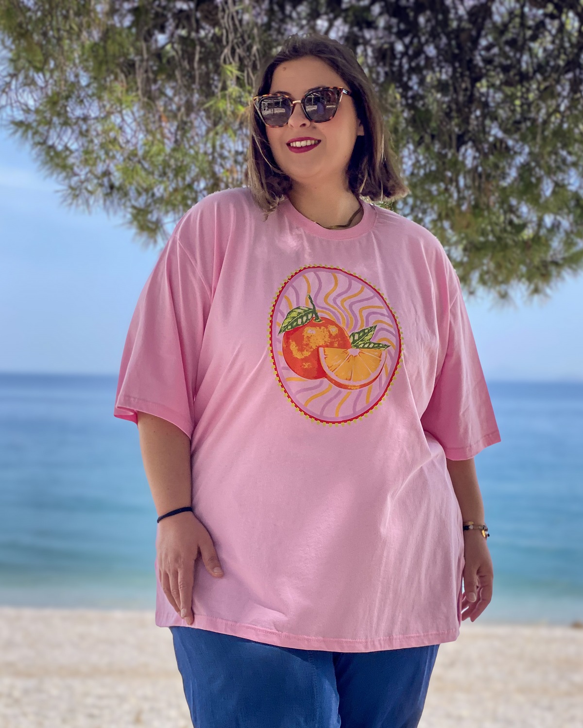 Oversized Tshirt στάμπα “Πορτοκάλι” - Ροζ, 1