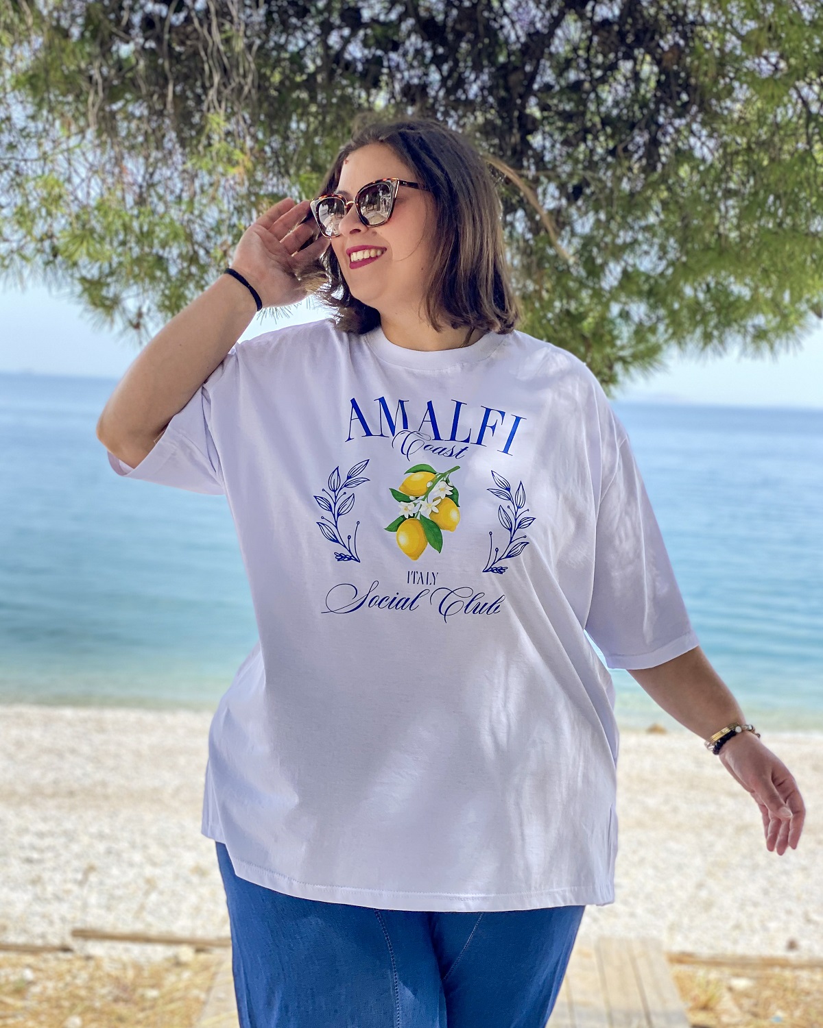 Oversized Tshirt στάμπα “Amalfi” - Λευκό, 1