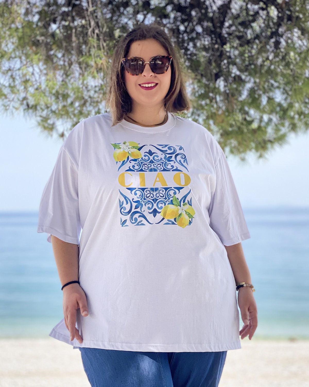 Oversized Tshirt στάμπα “Ciao” - Λευκό, 1