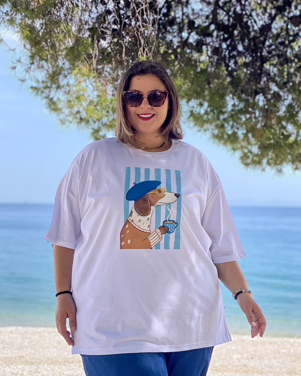 Oversized Tshirt στάμπα “Sophisticated dog” - Λευκό, 1