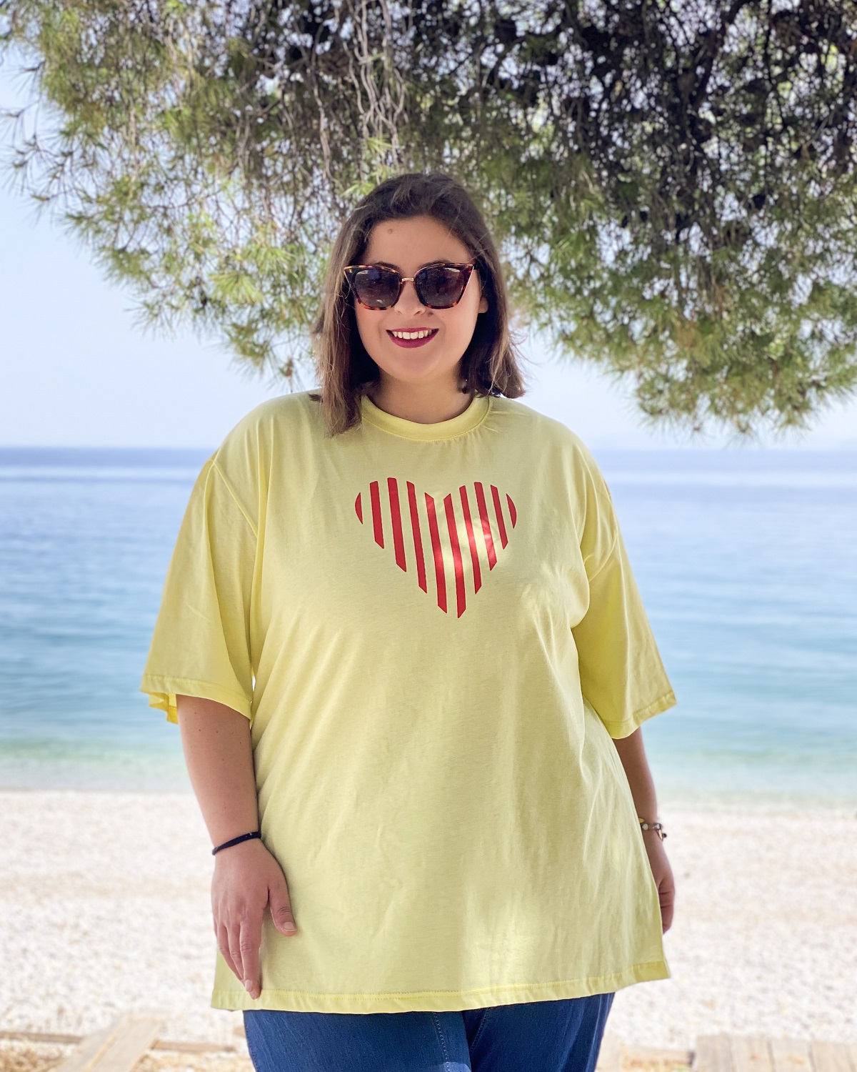 Oversized Tshirt στάμπα “Ρίγε Καρδιά” - Κίτρινο, 1