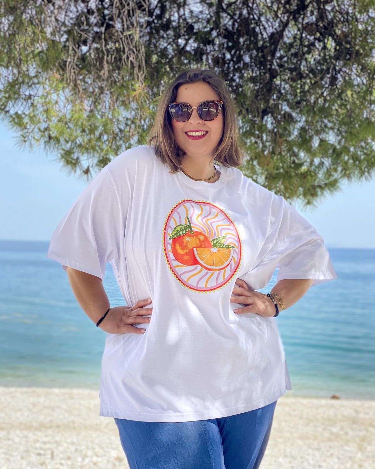 Oversized Tshirt στάμπα “Πορτοκάλι” - Λευκό, 1