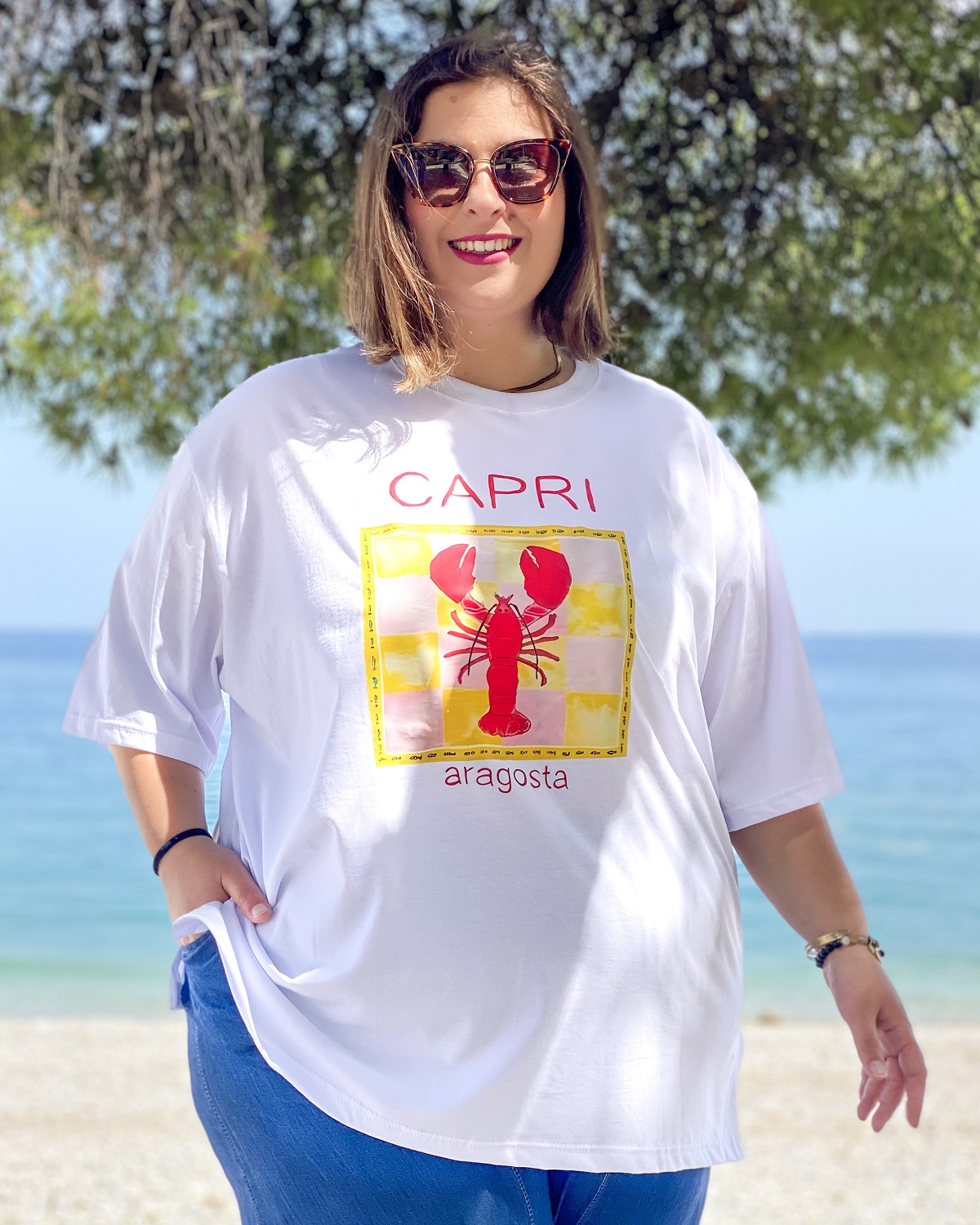 Oversized Tshirt στάμπα “Capri” - Λευκό, 1