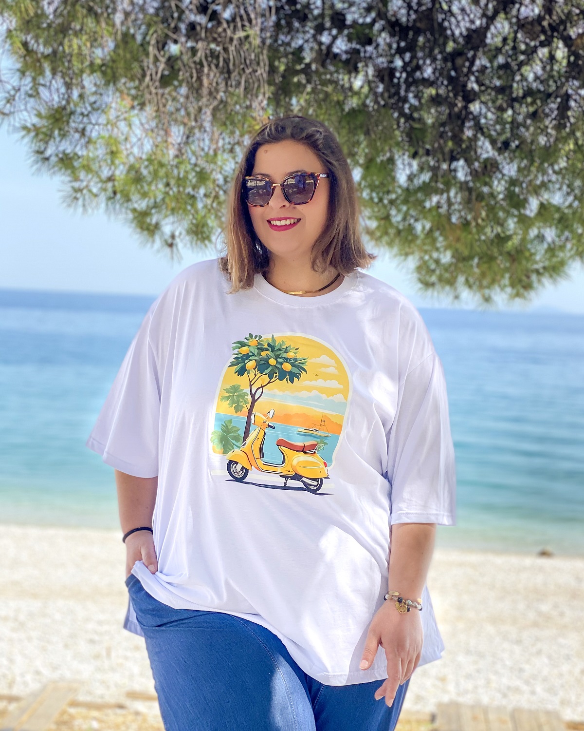 Oversized Tshirt στάμπα “Βέσπα” - Λευκό, 1