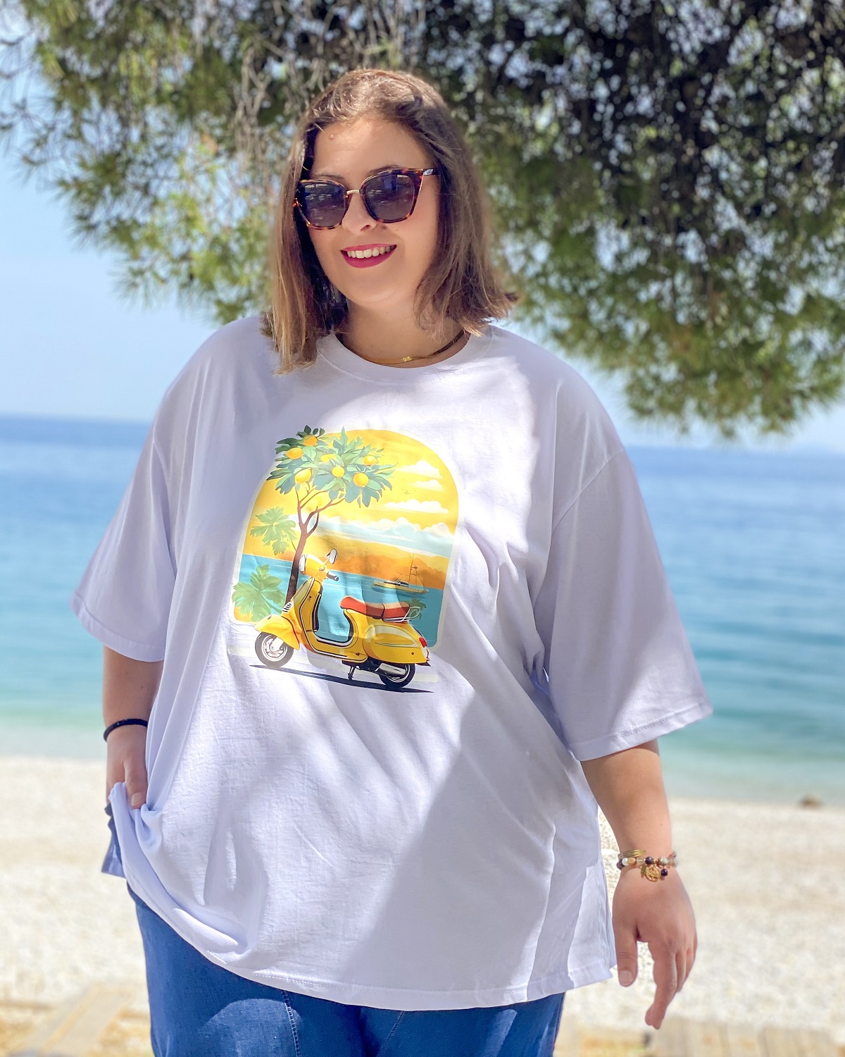 Oversized Tshirt στάμπα “Βέσπα” - Λευκό, 1