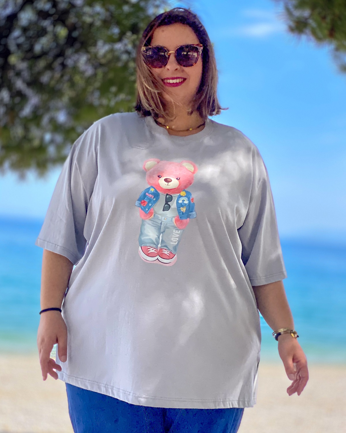 Oversized Tshirt στάμπα “Αρκουδάκι ροζ”