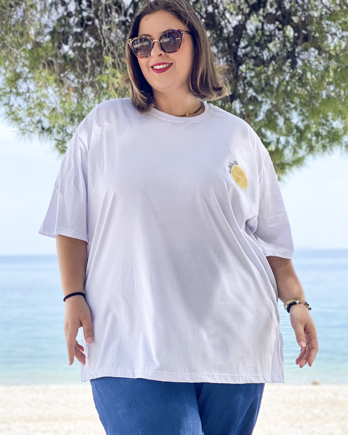 Oversized Tshirt στάμπα πίσω “Lemon” - Λευκό, 1