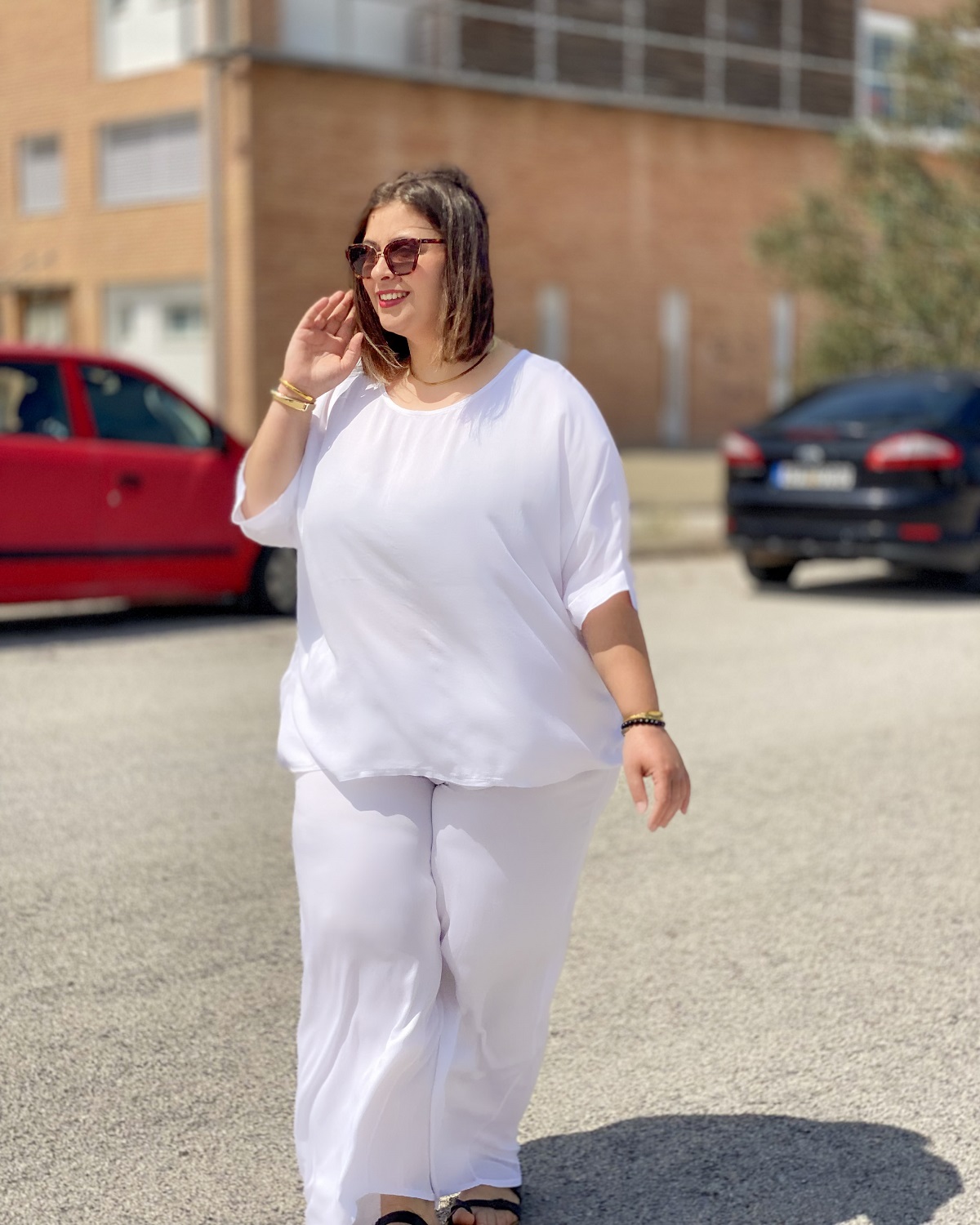 Σετ Μπλούζα - Παντελόνι Plus Size - Λευκό, One Size