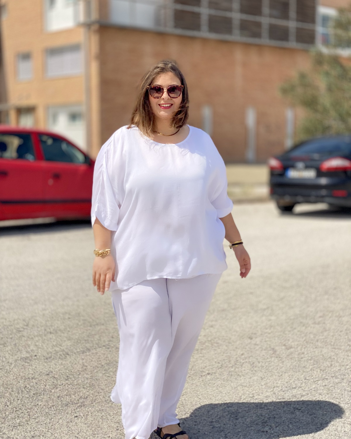 Σετ Μπλούζα - Παντελόνι Plus Size - Λευκό, One Size