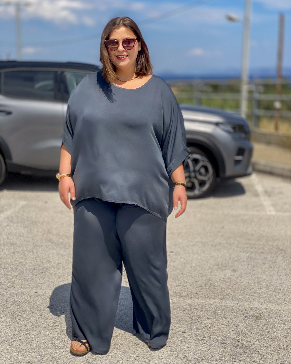 Σετ Μπλούζα - Παντελόνι Plus Size - Γκρι σκούρο, One Size