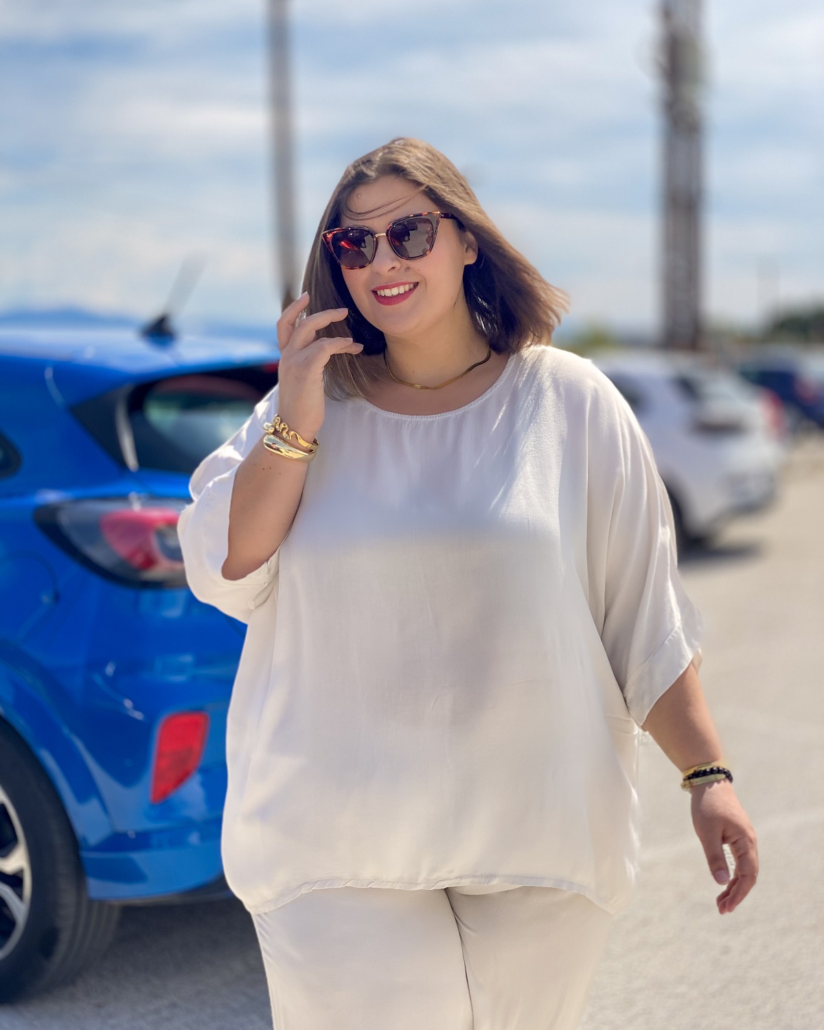 Σετ Μπλούζα - Παντελόνι Plus Size - Βανίλια, One Size