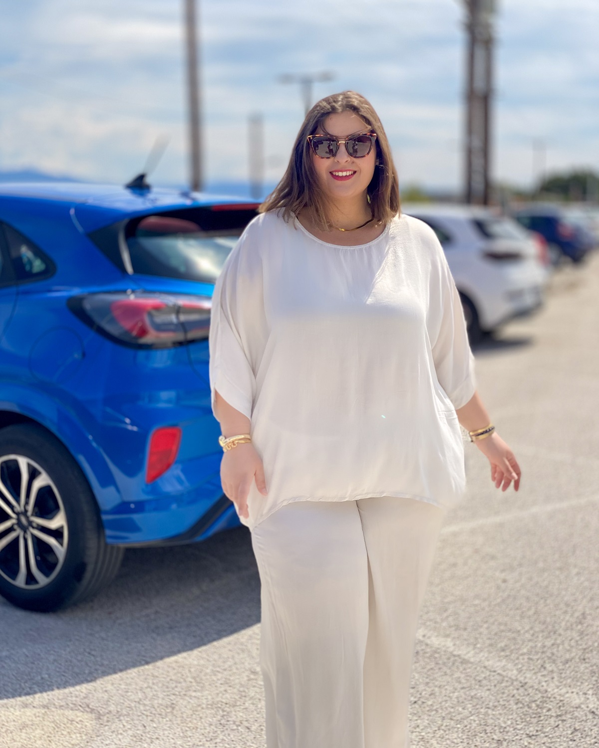 Σετ Μπλούζα - Παντελόνι Plus Size - Βανίλια, One Size