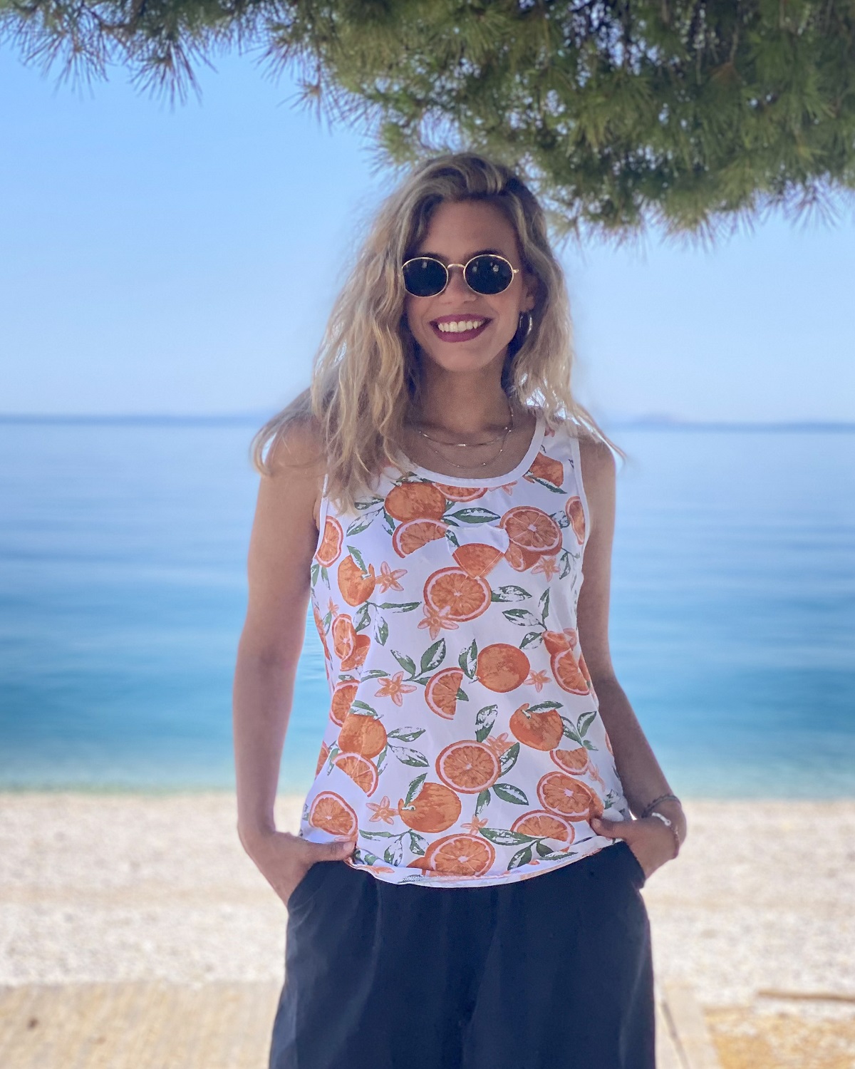 Μπλουζάκι με Ράντα & Σχέδιο Πορτοκάλια