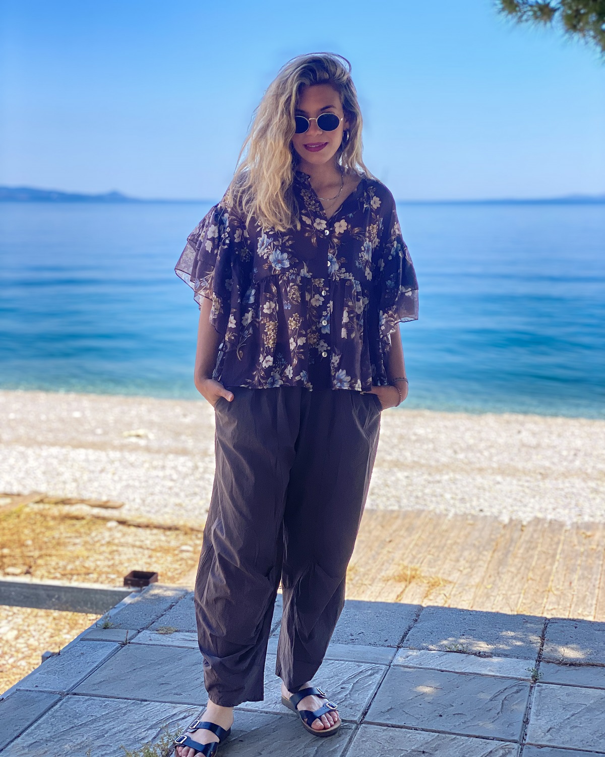Boho Βαμβακερό Παντελόνι με Τσέπες - Καφέ, One Size