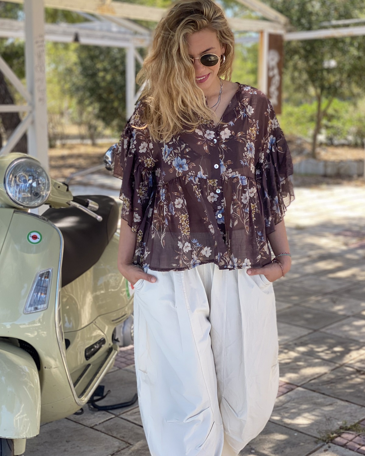 Boho Βαμβακερό Παντελόνι με Τσέπες - Βανίλια, One Size