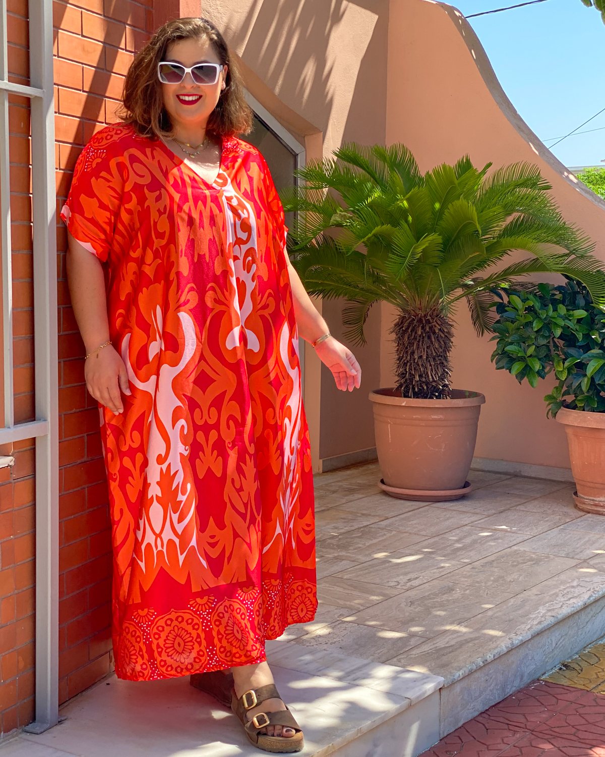 Φόρεμα με κοντό μανίκι Oversized - πορτοκαλί, One Size