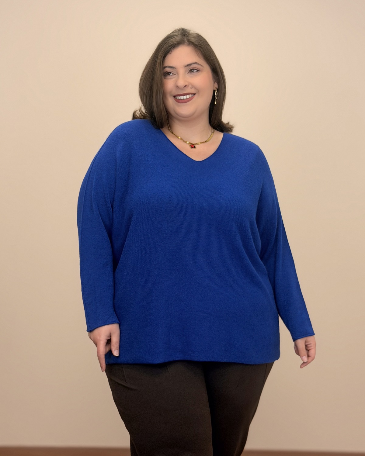 Oversized Πουλόβερ με V Ντεκολτέ - Μπλε ρουά, One SizeOversized Πουλόβερ με V Ντεκολτέ - Μπλε ρουά, One Size