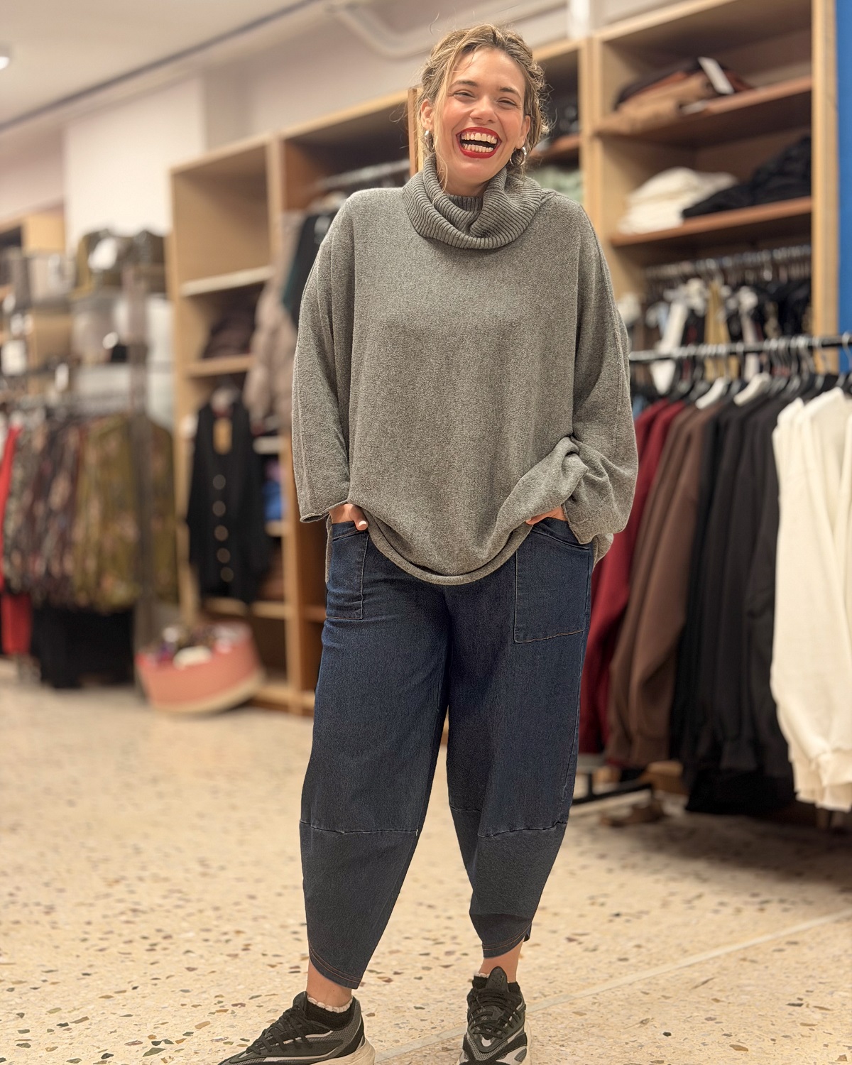 Oversized Πουλόβερ Ζιβάγκο – Ελαστικό Πλεκτό - Γκρι, One Size