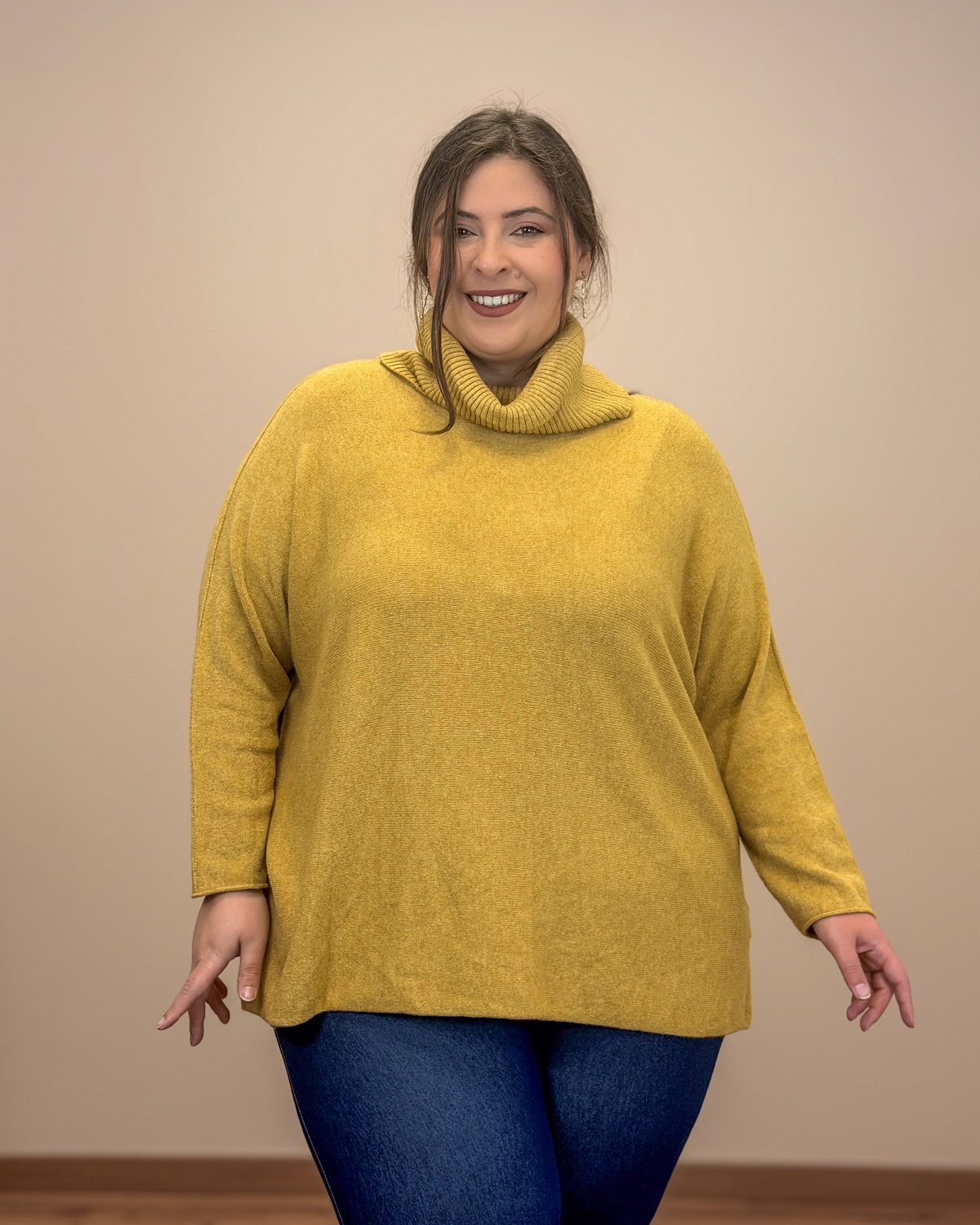 Oversized Πουλόβερ Ζιβάγκο – Ελαστικό Πλεκτό - Μουσταρδί, One Size