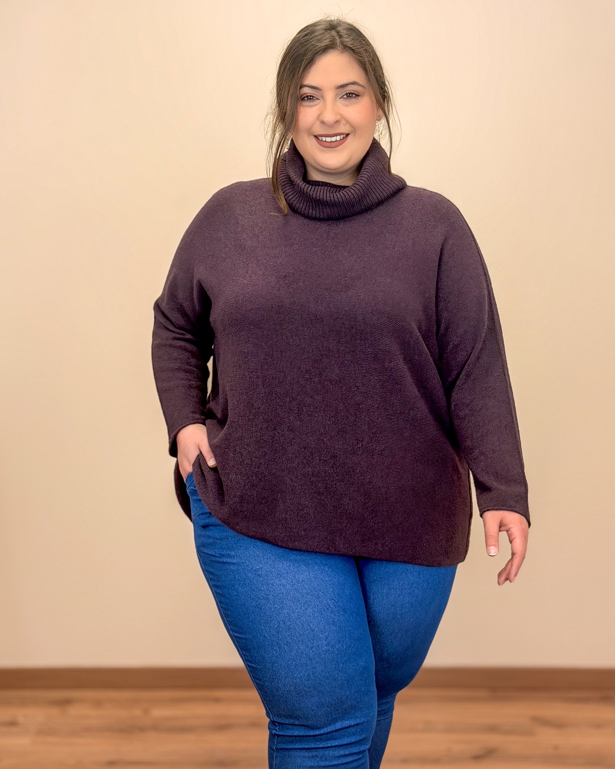 Oversized Πουλόβερ Ζιβάγκο – Ελαστικό Πλεκτό - Μελιτζανί, One SizeOversized Πουλόβερ Ζιβάγκο – Ελαστικό Πλεκτό - Μελιτζανί, One Size