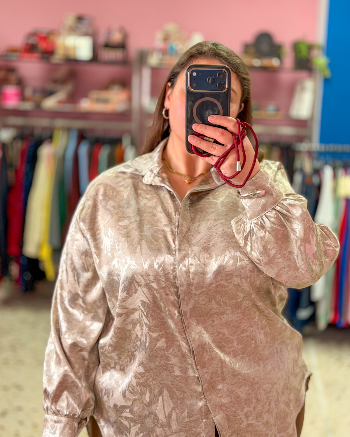 Γυναικείο Ασύμμετρο Πουκάμισο Plus Size με Φλοράλ Σχέδιο | Γυαλιστερό Ύφασμα