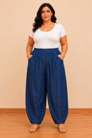 Γυναικείο Oversize Plus Size Τζιν Σαλβάρι με Λάστιχο & Τσέπες – Καλοκαιρινό Jean Παντελόνι έως 160 ΠεριφέρειαΓυναικείο Oversize Plus Size Τζιν Σαλβάρι με Λάστιχο & Τσέπες – Καλοκαιρινό Jean Παντελόνι έως 160 Περιφέρεια