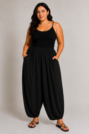 Γυναικείο Σαλβάρι Plus Size από Baby Φούτερ | Oversize Καλοκαιρινό Παντελόνι με ΤσέπεςΓυναικείο Σαλβάρι Plus Size από Baby Φούτερ | Oversize Καλοκαιρινό Παντελόνι με Τσέπες